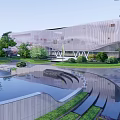 Modern Building With Green Roof And Adjacent Structure Surrounded By Trees And Landscaping