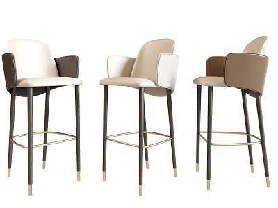 Modern Bar Stools with Arms Upholstered Seats and Metal Legs in Neutral Tones 3d model