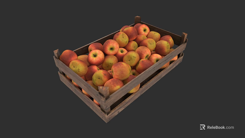 Rustic Wooden Storage Cabinet Filled With Fresh Red And Green Apples 3d model 