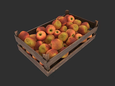 Rustic Wooden Storage Cabinet Filled With Fresh Red And Green Apples 3d model