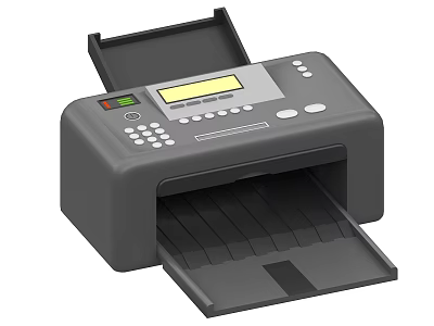 Gray Office Printer with Control Panel Display Screen and Paper Tray 3d model