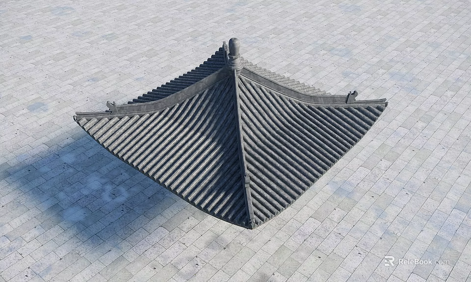 Traditional Chinese Roof Structure With Curved Eaves And Gray Tile Architectural Design 3d model 