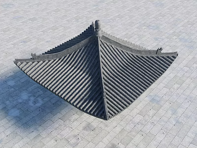 Traditional Chinese Roof Structure With Curved Eaves And Gray Tile Architectural Design 3d model