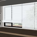 Modern White Blinds in Laundry Room Interior With Wooden Floor And Cabinets
