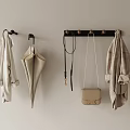Minimalist Beige Wall with Black Hooks Hanging Coat Umbrella Necklace Handbag