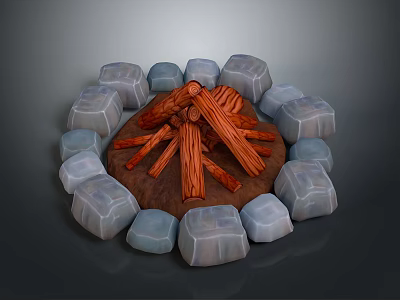 Rustic Outdoor Bonfire Area With Circular Stone Surround And Stacked Logs 3d model