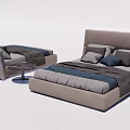 Modern Gray Double Bed Interior With Comfortable Pillows And Side Tables 3d model