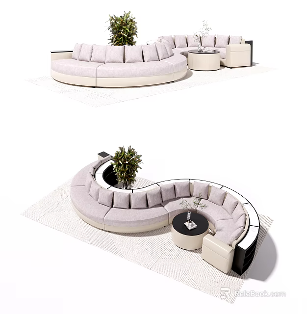 Modern Irregular Shaped Sofa Interior With Curved Design Light Color And Small Coffee Table 3d model
