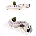 Modern Irregular Shaped Sofa Interior With Curved Design Light Color And Small Coffee Table 3d model