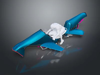 Blue Futuristic Motorcycle Concept Design With White Rider Figure 3d model