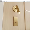 Gold Cylindrical Wall Lamp Illuminated on Wooden Texture Modern Minimalist Wall