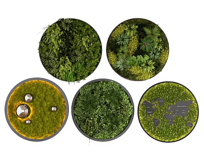 Circular Living Plant Wall Multiple Designs With Mixed Greenery For Interior Decoration 3d model