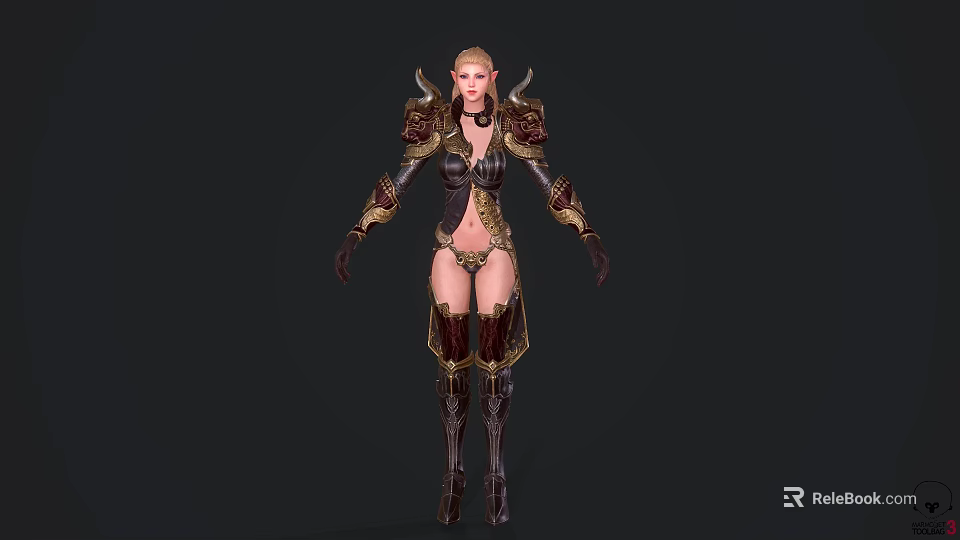 Game and Movie Character With Blonde Hair Horned Armor Leather And Metal Details Long Boots 3d model 