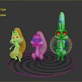 Playful Cartoon Creatures Including Squirrels Colorful Spotted Character With Rainbow And Exaggerated Expressions On Concentric Platform