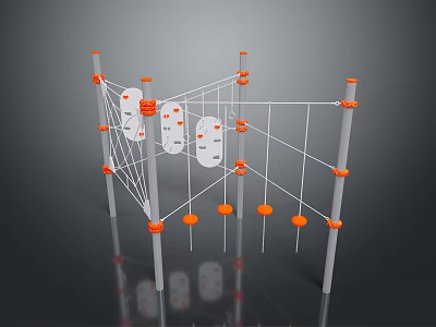 Other Playground Climbing Structure With White Poles Orange Connectors Netting And Circular Holds 3d model