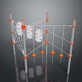 Other Playground Climbing Structure With White Poles Orange Connectors Netting And Circular Holds
