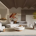 Modern Living Room Interior With Grey Sofa Round Coffee Table Artwork And Green Plant