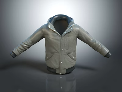 Gray Hooded Jacket With Front Zipper And Side Pockets Design 3d model