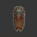 Medieval Battle Shield With Metal Frame Wooden Texture Central Emblem And Ornate Edges