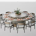 Modern Round Dining Table Set With Central Turntable Plant Placemats And Chairs 3d model