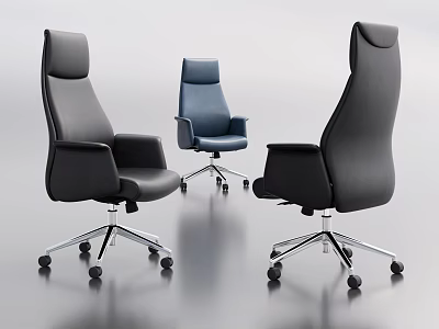 Modern Office Chairs In Black And Blue With Comfortable Leather Design And Wheels 3d model