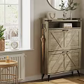 Stylish Entryway With Gray Cabinet Round Mirror Books Vase Umbrella And Green Plant