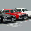 Black red and white model cars parked side by side on gray surface 3d model