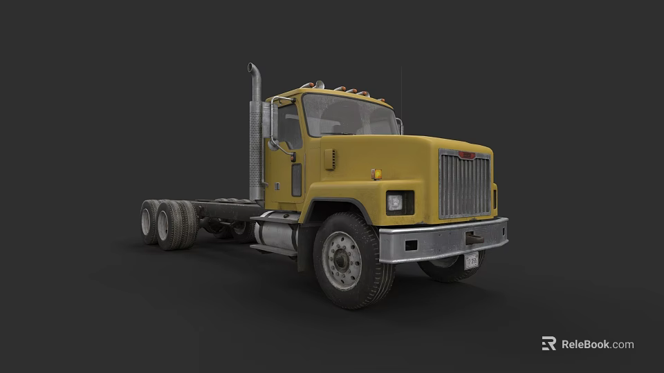 Yellow Heavy Duty Truck With Large Cab Chrome Grille And Big Tires 3d model 