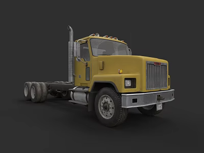 Yellow Heavy Duty Truck With Large Cab Chrome Grille And Big Tires 3d model