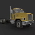 Yellow Heavy Duty Truck With Large Cab Chrome Grille And Big Tires