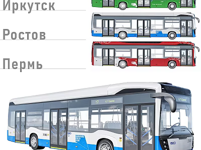 City Buses Operated In Irkutsk Rostov Perm With Diverse Designs 3d model