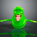 Green Slime Creature With Outstretched Arms Sticking Out Tongue Red Eyes Gray Background Floor Reflection