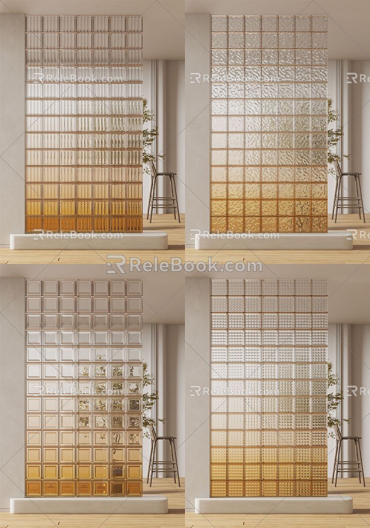 Modern glass brick gradient glass brick partition 3d model