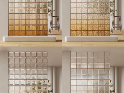 Decorative Glass Block Wall Designs With Grid Patterns And Plant Decor In Interior 3d model