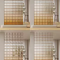 Decorative Glass Block Wall Designs With Grid Patterns And Plant Decor In Interior 3d model