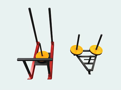Red Black Frame Playground Equipment With Yellow Round Parts And Horizontal Bars 3d model