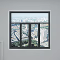 Modern Casement Window Interior Showing Urban City View With Tall Buildings And Greenery