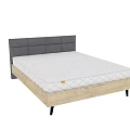 Modern Double Bed with Gray Padded Headboard White Diamond Stitched Mattress and Wooden Frame