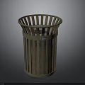 Building Facility Trash Can With Vertical Slats Green Brown Metal Design