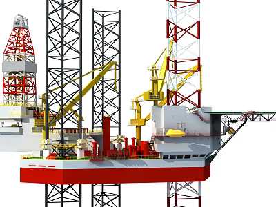 Heavy Industrial Equipment On Offshore Drilling Platform With Tall Towers And Cranes 3d model
