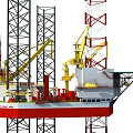 Heavy Industrial Equipment On Offshore Drilling Platform With Tall Towers And Cranes