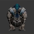 Mythical Fantasy Beast 3D Model With Large Curved Horns And Rocky Scaled Skin