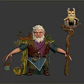 Wise Old Man With White Hair Beard Green Purple Clothes Lantern Owl Staff