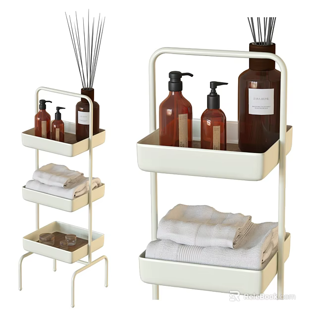 Multi tiered Storage Shelving Unit with Towels and Toiletries Bottles for Bathroom 3d model 