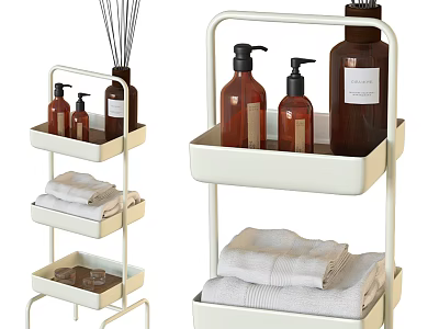 Multi tiered Storage Shelving Unit with Towels and Toiletries Bottles for Bathroom 3d model