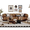 Elegant Living Room Sofa And Coffee Table Set With Decorative Paintings Floor Lamp And Flowers