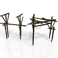 Three Abstract Architectural Metal Structure Art Models Modern Design Installations