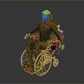 Person In Wheelchair With Biomechanical Armor And Intricate Yellow Brown Design