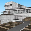 Modern Detached Villa with Stone Facade Floor to Ceiling Windows and Mountain View 3d model