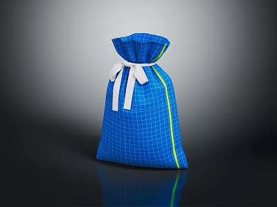 Blue Grid Pattern Storage Bag with Yellow Trim and White Ribbon Bow for Everyday Use 3d model
